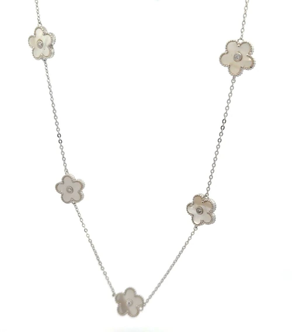 Clover Necklace with White Stone 925 Sterling Silver